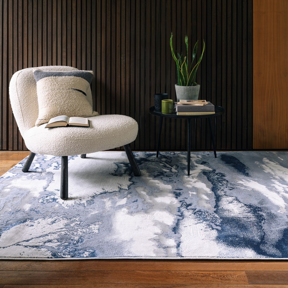 Aurora Storm AU20 Marble Rugs in Blue